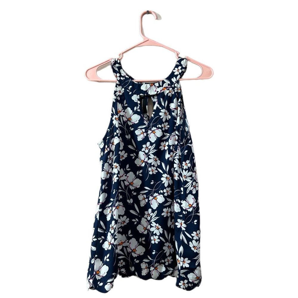 Fortune & Ivy Women’s Size Medium Sleeveless Keyhole Tunic Blouse Navy & White